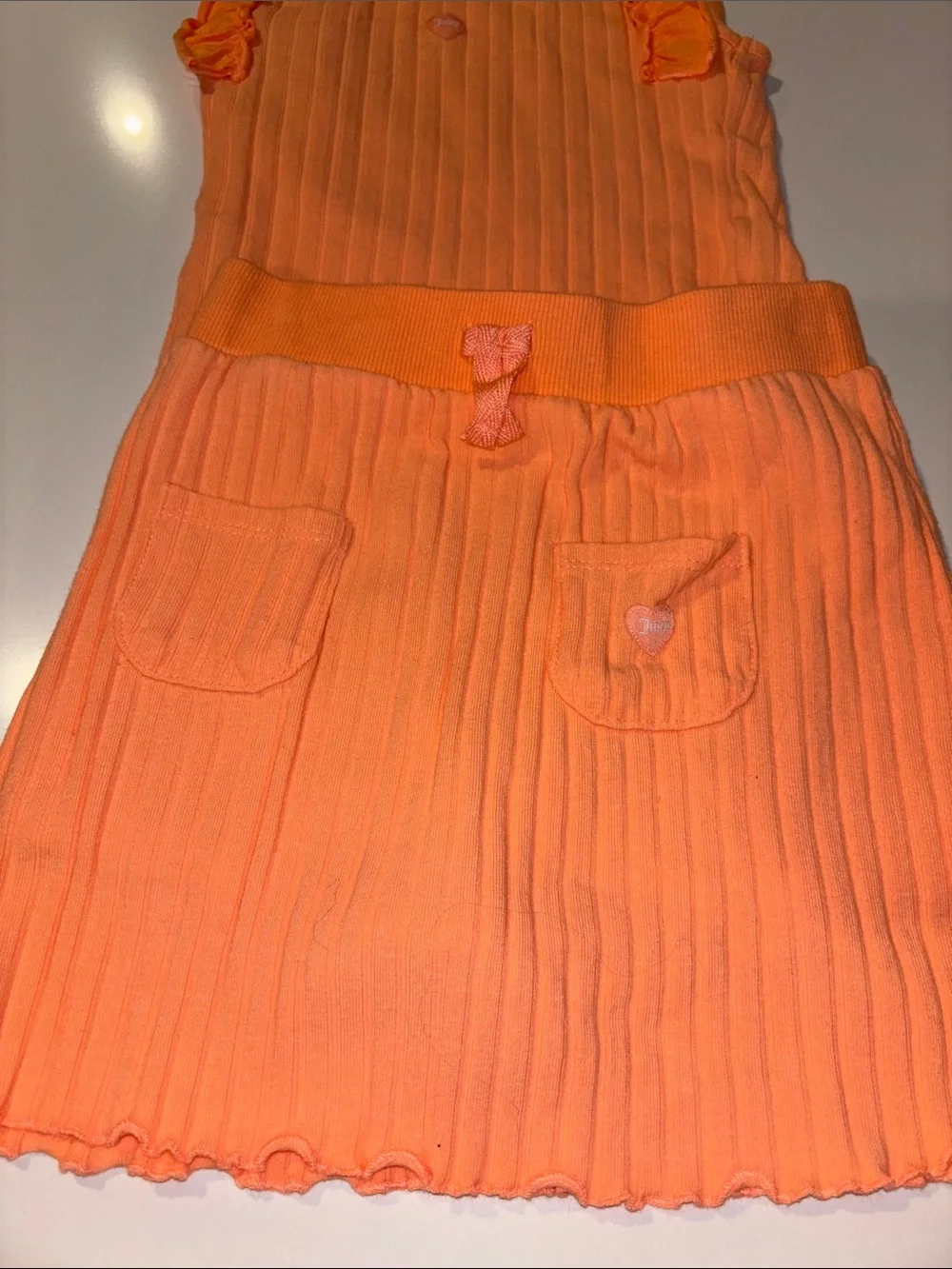 Juicy Couture Girls' Orange Ribbed Ruffle Tank & Skirt Set